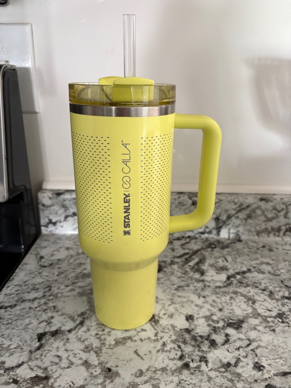 Stanley Yellow Insulated Travel Mug with Handle and Straw